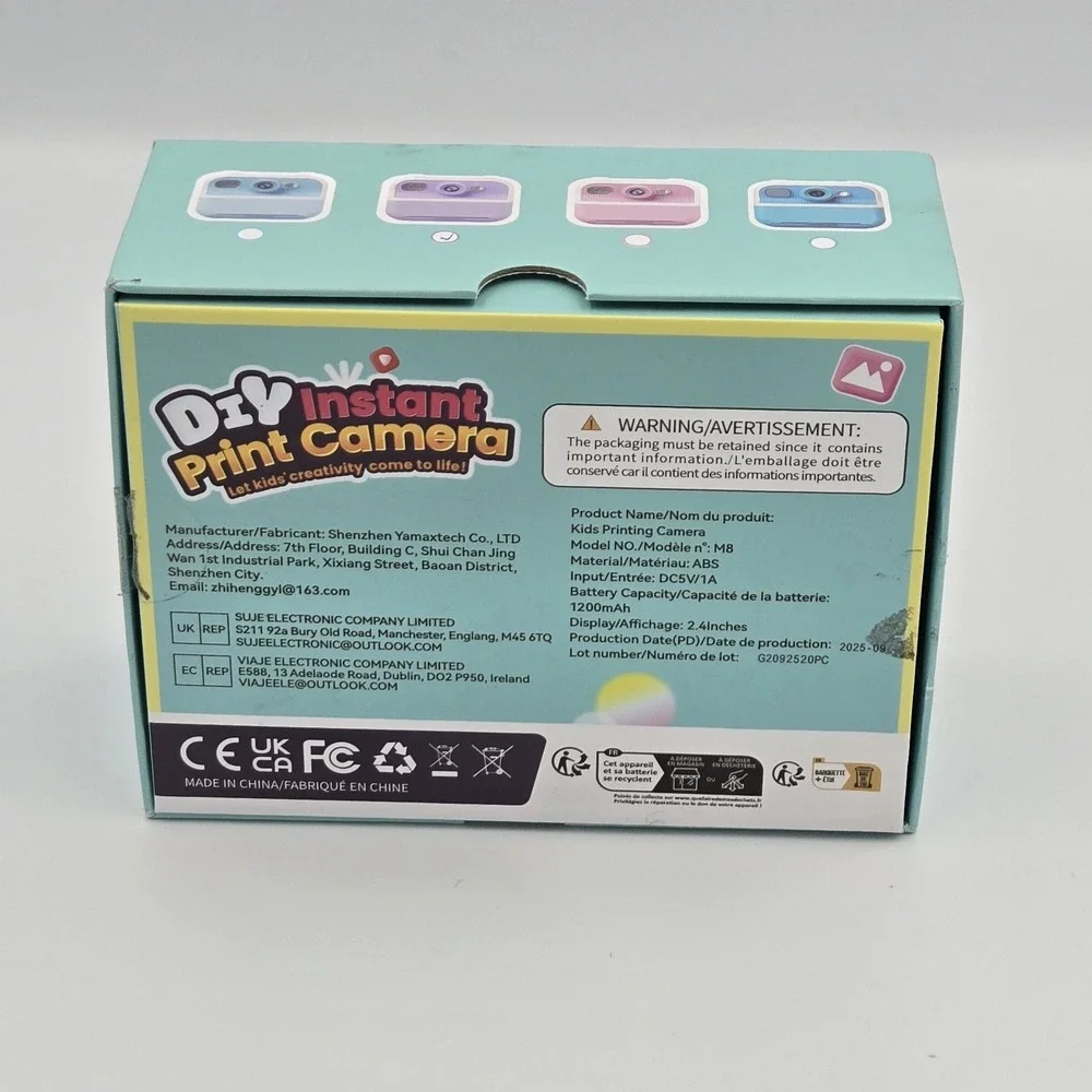 Kids Camera Instant‎ Print 2.4Inch, Instant Print 2 Rolls Purple With Strap New